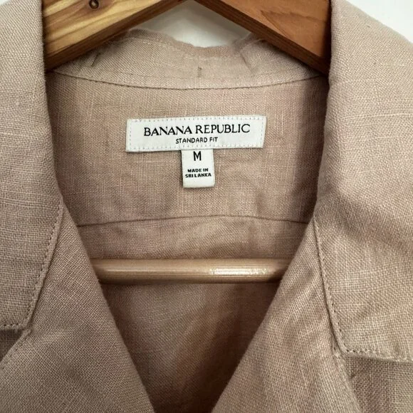 BANANA REPUBLIC. STANDARD-FIT LINEN RESORT SHIRT * SIZE MEDIUM * PINK - Picture 3 of 6